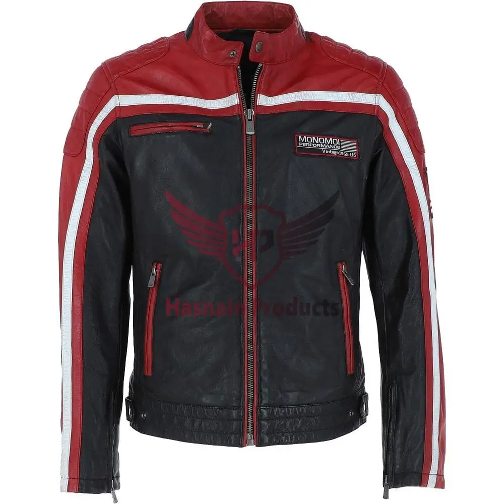 Men's Black/red Leather Biker Jacket - Wholesale Supplier Offering Customizable Oem Logo Options, Ideal For Bulk Orders
