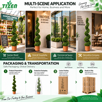 Tanaman Buatan Spiral Topiary Boxwood 150cm dalam Pot Modern Warna Oranye, Bahan PE Tahan UV untuk Dalam dan Luar Ruangan