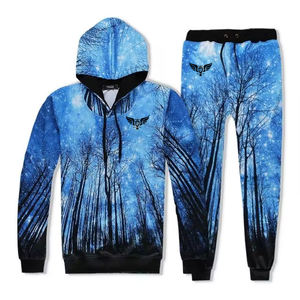 Ensemble de survêtement personnalisé noir et rouge à imprimé forêt, sweat à capuche et pantalon de jogging avec motifs naturels sur toute la surface, vêtements de sport unisexes en coton molletonné personnalisés - Product Image 2