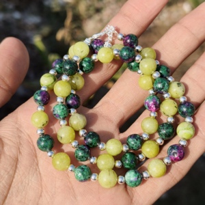 Collier statement en argent sterling avec perles de 8 mm en zoïsite rubis AAA et jade vert, bijoux de mariage en pierres précieuses - Product Image 1