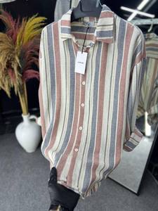 Camisa de lino a rayas para hombre, informal, de manga larga, con botones, ropa de playa de verano, ligera y transpirable - Product Image 6