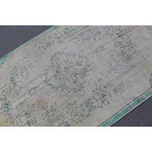 Tapis vintage 4,7x8,4 pieds, tapis turc en laine Ikat vert - Product Image 5