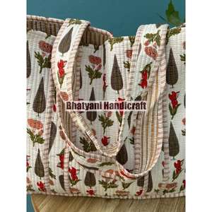 Bolso de compras de algodón hecho a mano indio con estampado de bloque de mano, bolso de mano para mujer, bolso de hombro acolchado con estampado de bloque hecho a mano - Product Image 3