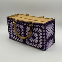 Tas Rajut Wanita Buatan Tangan dari Bambu dengan Motif Granny Square, Tas Jinjing Katun Bergaya dengan Aksesori Keranjang Rajut Camellia, Aksesori Fashion