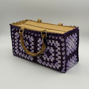 Bolso de Ganchillo Hecho a Mano para Mujer, Estilo Granny Square de Bambú, Bolso de Algodón con Accesorio de Cesta Tejida con Camelia, Accesorios de Moda - Product Image 2