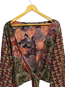 Haut en soie pour femme multicolore doux vêtements de maison chemisier en soie multicolore haut court portefeuille chemise taille libre - Product Image 2