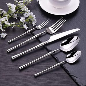 Ensemble de couverts en acier inoxydable fini or rose avec poignée ronde fine pour les fêtes de mariage - Product Image 4