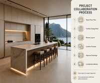 Meubles de cuisine contemporains KEJIA à plan ouvert avec îlot en aspect marbre et rangements pleine hauteur pour les intérieurs de cuisines de villas