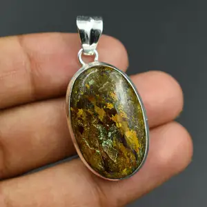 Natural Bronzite Gemstone 925 Sterling Silver Plated Pendant Necklace for Mother Handmade Jewelry 4114