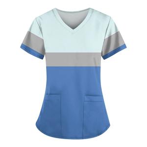 Scrubs pour femmes à la mode médical soins infirmiers vêtements de travail été à manches courtes col en V uniformes mignon décontracté gommage hauts avec poches 2025 - Product Image 3