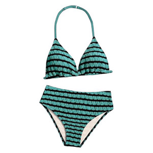 Conjunto de Bikini a Rayas para Mujer, Cuello Halter, Cintura Alta, Traje de Baño de Dos Piezas, Patrón Texturizado, Spandex, Nailon, Elástico - Product Image 2