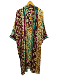 Bata de novia Bata de seda ligera para mujer Ropa de noche Bata larga, Kimono Sari de seda reciclada vintage indio con estampado floral, - Product Image 4