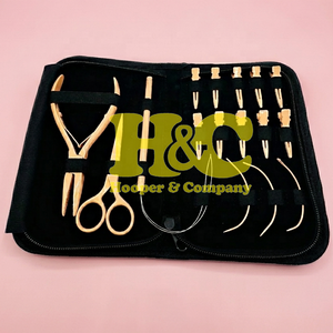 Hair Extension Tools Kit Beige Plier Scissors Needles Pouch Mini Peach Hair Tool Kit Stainless Steel <b>Tape</b> Clip Loop logo offer - Product Image 1
