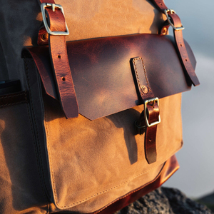 Sac à dos en toile en cuir véritable de qualité supérieure, grande capacité, voyage en plein air, école, travail, durable, multi-poches, élégant, écologique - Product Image 3