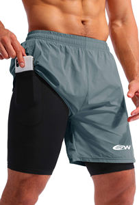 Wholesale Men's 2-in-1 Workout Gym Shorts Pants Quick Dry Breathable Canvas Liner Custom Training comfort <b>Elastic</b> <b>Waistband</b> - Product Image 5