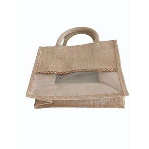 Bolsa de Vino Reutilizable de Yute con Ventana de UPVC, Bolsa Ecológica para Botellas, Exhibición Transparente, Bolsa de Regalo con Logotipo Personalizado - Product Image 1