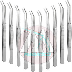 10 Pcs Pince à épiler en acier inoxydable pour l'artisanat avec pointe dentelée incurvée Pince à épiler polyvalente pour machine à coudre en vrac (Argent) - Product Image 1