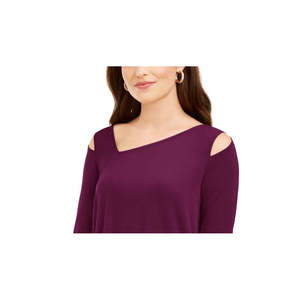 Top da Donna Alfani con Stampa Floreale e Taglio Asimmetrico, Collo Alto con Paillettes, Colore Vino, Taglie Petite, Medium, XL, 3XL per Feste Autunnali - Product Image 2