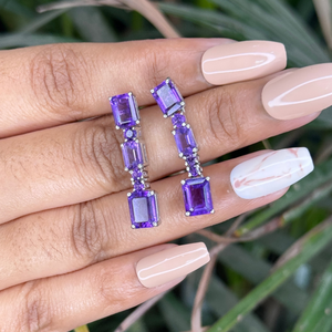 Women's Fine Jewelry Natural Octagon Shape Amethyst Sterling <b>Silver</b> <b>Dangle</b> <b>Earrings</b> for Weddings and Gifts February Birthstone - Product Image 4