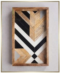 Plateau décoratif en bois de manguier rectangulaire avec incrustation géométrique en résine, motif abstrait, style moderne farmhouse, art en bois artisanal - Product Image 3