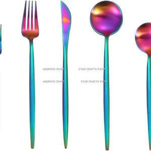 Ensemble de couverts arc-en-ciel ensemble de vaisselle en acier inoxydable coloré ensemble de vaisselle de couleur pour 4 pour la fête - Product Image 2