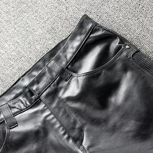 <b>Men's</b> Slim Motorcycle <b>Real</b> Cowhide Leather Pants Windproof <b>Black</b> Zipper Street Punk Style Mid Waist Plus Size 4XL 100% Canvas - Product Image 4