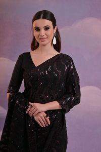 Meilleure vente en georgette douce belle broderie à double séquence avec bordure en dentelle Saree disponible au prix de gros - Product Image 6