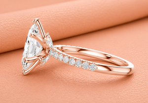Bague de fiançailles en or rose 14 carats avec diamant de laboratoire taille marquise, sertie de griffes, bande pavée, plaqué rhodium, bijoux de luxe pour mariée - Product Image 2
