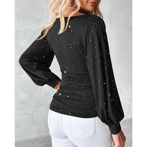 Chemisier Sandy à manches longues et col en V pour femme, orné de détails, 37543 - Noir - Product Image 2