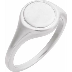 14K White Gold Round Signet <b>Ring</b> <b>for</b> <b>Men</b> Everyday Wear with Animal Pattern and Invisible Setting Rhodium Plating Engravable - Product Image 1
