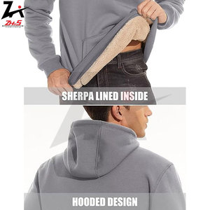 Customized Mens Heavy Hoodie With Sherpa Fleece Lining <b>Thick</b> Winter Pullover Sweatshirt Windproof Design Kangaroo Pocket - Product Image 6