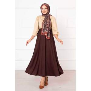 Ensemble de costume jupe hijab marron pour femme Scuba Mevlana - Product Image 1