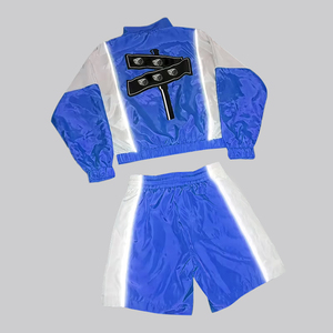 Oem Custom Windbreaker Shorts and Jacket Tracksuit Reflective Zip up Nylon Two Piece Windbreaker Short <b>Set</b> - Product Image 3