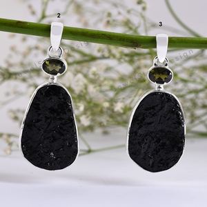 Colgante de Plata de Ley 925 con piedra Natural de moldavita, joyería hecha a mano, de oro amarillo - Product Image 3