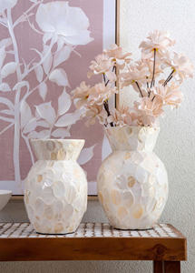 Mosaico de concha hecho a mano moderno, decoración del hogar, jarrón de nácar blanco iridiscente hecho a mano por artesano vietnamita - Product Image 6