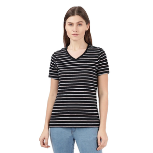 2025 qualité supérieure femmes t-shirts conception personnalisée rayé confortable élégant décontracté coupe ajustée t-shirt pour grande taille femmes BD - Product Image 1