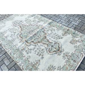 Alfombra vintage grande de 5.1x8.5 pies, alfombra turca de lana con lunares azules - Product Image 4