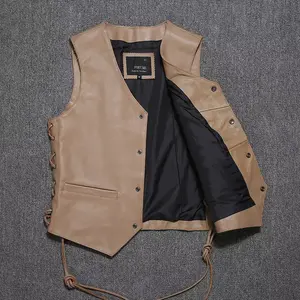 2026 Hot Sale high quality men biker <b>leather</b> <b>vest</b> motorcycle clothing apparel customize club logo <b>leather</b> <b>vest</b> - Product Image 3