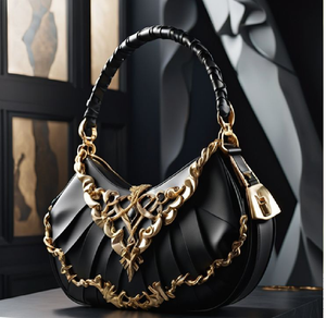 Sophisticated <b>black</b> <b>leather</b> <b>satchel</b> with unique ruffled petal detailing and gold accents. #wholesale - Product Image 2