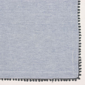 Manufacturers' Home Textile Woven <b>Round</b> Printed <b>Table</b> <b>Cloth</b> in Grey White Chambray 90X90 CM 190 GSM Pompom Edges Cover <b>Tables</b> - Product Image 3