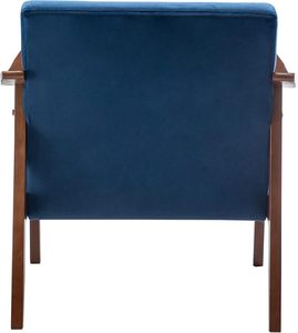 Modern Wood Frame Lounge Chair with Blue <b>Upholstery</b> Perfect for Elegant Living Room Seating - Product Image 6