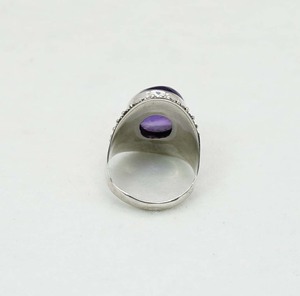 925 argent sterling massif mois de février pierre de naissance améthyste violette avec bague de forme ovale à réglage de lunette - Product Image 3