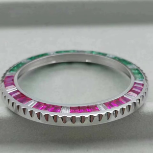 Luxira Jewels Handmade Stainless Steel Moissanite Two-Tone Gemstone <b>Watch</b> Bezel <b>Ring</b> Emerald Ruby Inlay Fluted Edge 40mm - Product Image 5