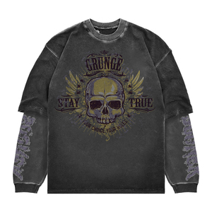 Camiseta Retro de lavado ácido más vendida, camiseta de manga larga de doble capa con hombros caídos, camiseta de talla grande para hombre - Product Image 4