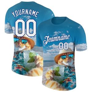 Chemises de qualité supérieure, vente en gros directe, industrie du vêtement de sport, design personnalisé, motif 3D blanc royal, style hawaïen, un chat se baigne au soleil - Product Image 1