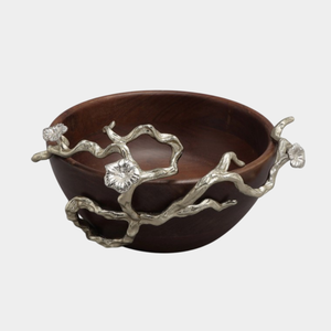 Bol en bois de noyer de qualité créative avec accent floral argenté bol à salade bol décoratif pour la maison pour les fournitures de restaurant d'hôtel - Product Image 4