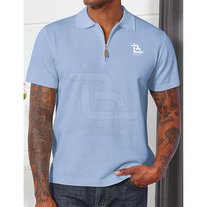 ODM Polo <b>Shirts</b> Men 100% Cotton Distressed Half Zipper Polo <b>Shirt</b> High Quality Vintage Short Sleeve Fashion Polo <b>T</b>-<b>Shirts</b> - Product Image 2