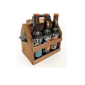 Portador de bebidas de venta grande Portador de cerveza de madera Cesta de cerveza de madera Soporte de botella de cerveza de madera de pino sólido con asa