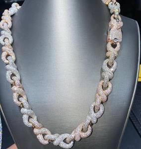 เครื่องทดสอบผ่านเพชร GRA ฮิปฮอป S925เงินไอซ์ออกประกายวิบวับ3แถว14มม. 16มม. 18มม. 20มม. VVS Moissanite โซ่สำหรับผู้ชาย - Product Image 1