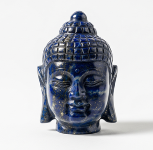 Hand-Carved <b>Buddha</b> <b>Head</b> Statue Figurine Business Gift with Lapis Lazuli Semi-Precious Gemstone Craft Engraved Made in India - Product Image 1
